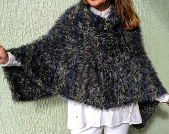 Hand-knitted wool winter poncho, cozy knit wrap, wrap sweater, chunky wool cape, winter cape coat, soft and cozy