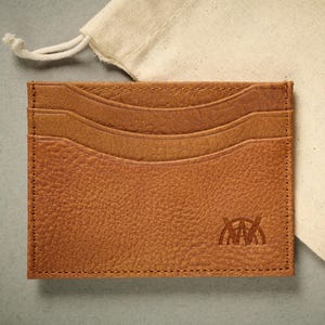 RFID Blocking Full Grain Italian Leather Card Case, Copper Tan, 5 Card Slots, Gift For Him