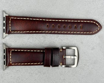 Handmade Apple Watch Band, Tabacco Brown Leather Smart Watch Strap, 38mm, 40mm, 41mm, 42mm, 44mm, 45mm Series 3,4,5,6,7, 8, 10, SE and Ultra