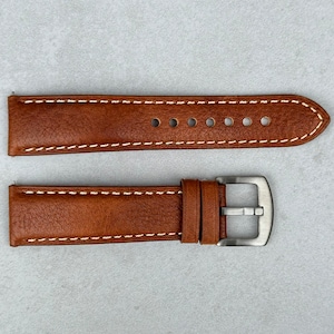 Bracelet de montre fait main en cuir italien marron cuivré, Cuir pleine fleur, Rembourré, Blocage rapide, 18 mm, 20 mm, 22 mm, 24 mm