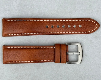 Handmade Copper Brown Italian Leather Watch Strap, Full Grain Leather, Padded, Quick Release, 18mm, 20mm, 22mm, 24mm