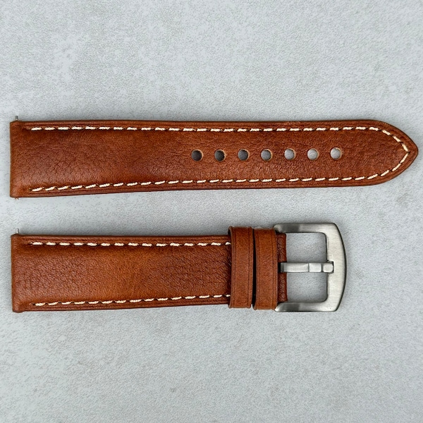 Handmade Copper Brown Italian Leather Watch Strap, Full Grain Leather, Padded, Quick Release, 18mm, 20mm, 22mm, 24mm