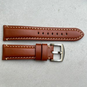 Dark Caramel Brown Full Grain Leather Watch Strap, Quick Release, Padded, Contrast Stitching, 18mm, 20mm, 22mm, 24mm, Gift for Him
