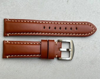 Dark Caramel Brown Full Grain Leather Watch Strap, Quick Release, Padded, Contrast Stitching, 18mm, 20mm, 22mm, 24mm, Gift for Him
