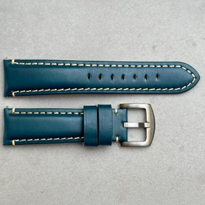 Petrol Blue Full Grain Leather Watch Strap, Quick Release, Padded, Contrast Stitching, 18mm, 20mm, 22mm, 24mm, Gift for Him