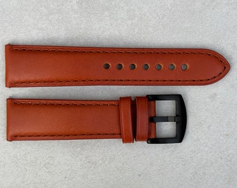 Smoked Cinnamon Full Grain Leather Watch Strap, Quick Release, Padded, Black Buckle, 18mm, 20mm, 22mm, 24mm