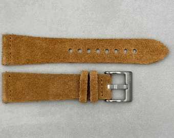 Sand Tan Suede Watch Strap/ Band, 18mm, 20mm, 22mm, 24mm, Quick Release, Stainless Steel, Black, Gold, Rose Gold Buckle. Great Gift