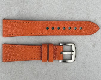 Dark Saffron Orange Leather Watch Strap, Full Grain Leather Quick Release Pins, 18mm, 20mm, 22mm, 24mm, Gift for Him