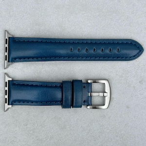 Marine Blue Vegetable Tanned Full Grain Leather Apple Watch Strap, Padded, Series 8, Series 9, Series 10, SE, Ultra, Gift For Him