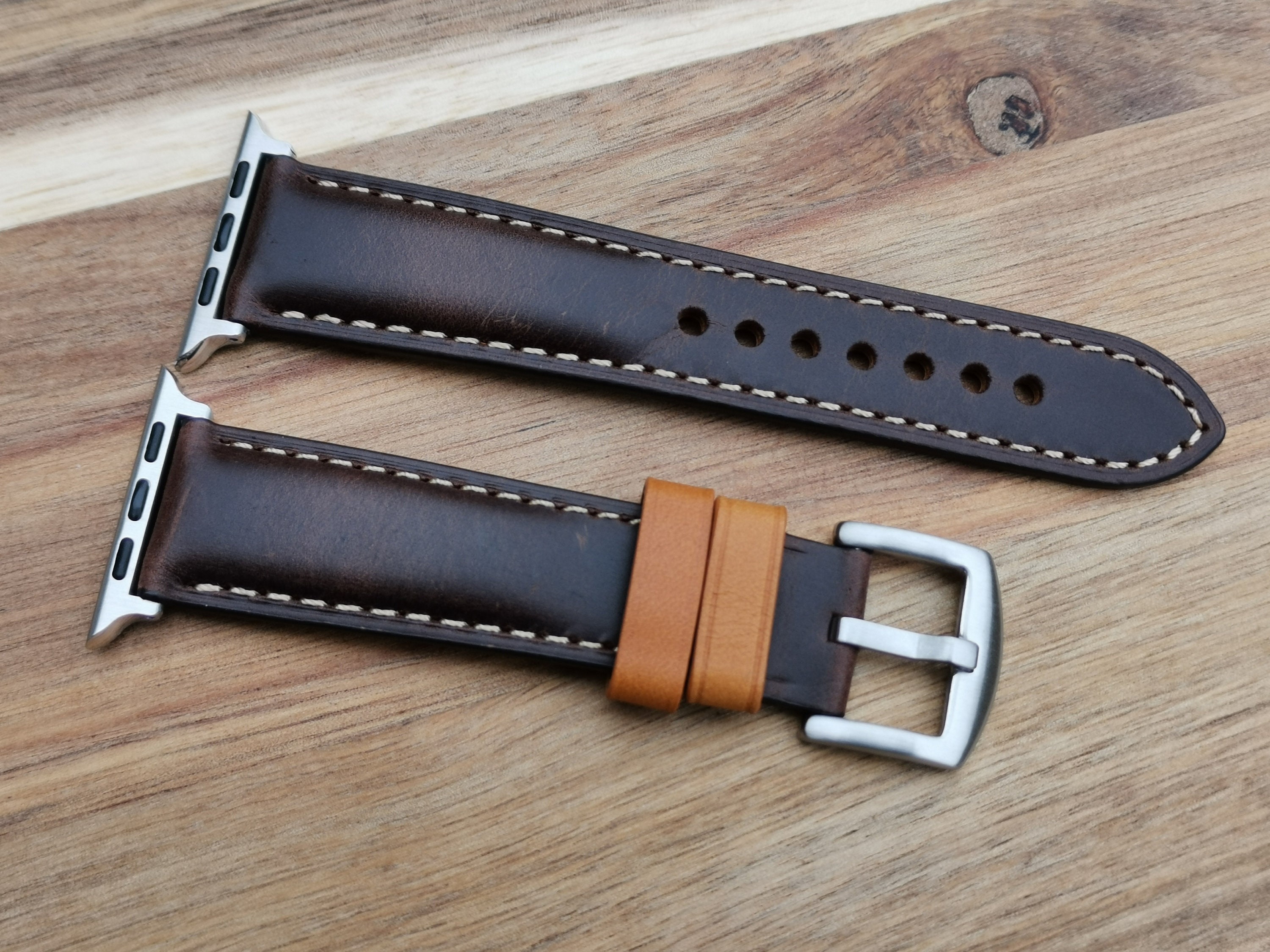Handmade Apple Watch Band, Smart Watch Strap, Padded Brown Calf Leather, 38mm, 40mm, 41mm, 42mm, 44mm, 45mm Series 3, 4, 5, 6, 7, 8, Ultra