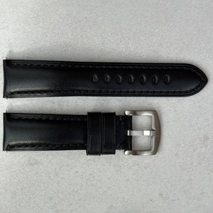 Jet Black Vegetable Tanned Full Grain Leather Watch Strap, Padded Leather Strap, 18mm, 20mm, 22mm, 24mm, Quick Release, Gift For Him