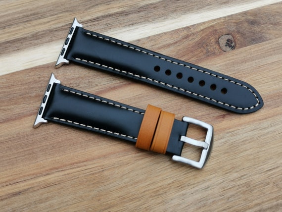 Handmade Apple Watch Band, Smart Watch Strap, Padded Black Calf Leather,  38mm, 40mm, 41mm, 42mm, 44mm, 45mm Series 3, 4, 5, 6, 7, 8, Ultra 
