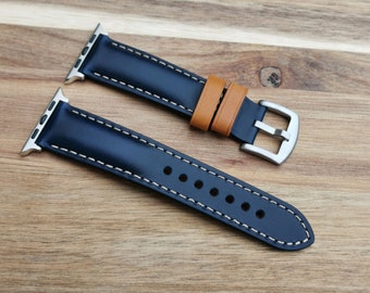Handmade Apple Watch Band, Smart Watch Strap, Padded Blue Calf Leather, 38mm, 40mm, 41mm, 42mm, 44mm, 45mm, 46mm, 49mm