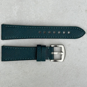 Dark Teal Blue Saffiano Leather Watch Strap, Full Grain Leather Quick Release Pins, 18mm, 20mm, 22mm, 24mm, Gift for Him