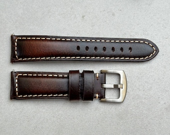Cracked Brown, Handmade Premium Padded Leather Watch Strap / Band With Contrast Stitching Quick Release 18mm 20mm 22mm 24mm Gift for Men