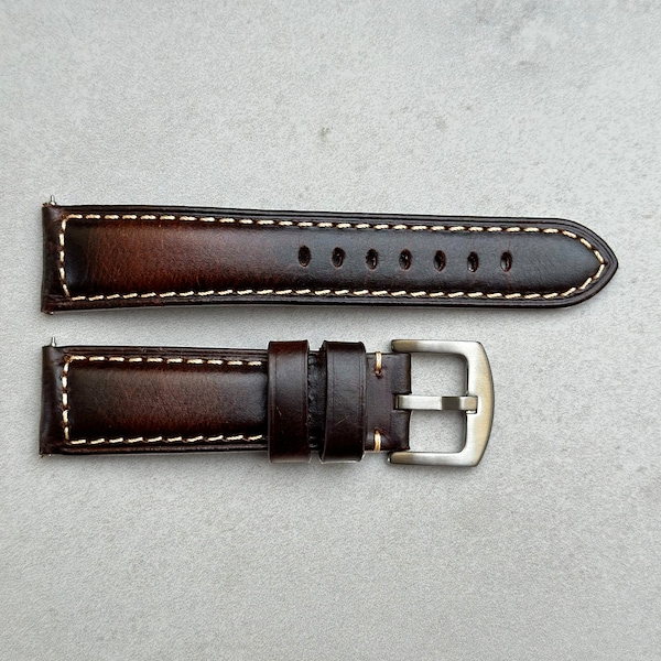 Craquelé marron, bracelet de montre en cuir rembourré de qualité supérieure fait à la main avec coutures contrastées à dégagement rapide 18 mm 20 mm 22 mm 24 mm cadeau pour homme