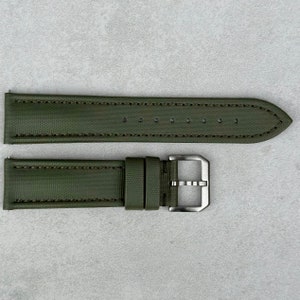 Khaki Green Sail Cloth Watch Strap, Padded, Leather Backed, Quick Release, 20mm, 22mm
