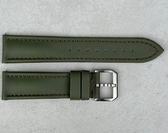 Khaki Green Sail Cloth Watch Strap, Padded, Leather Backed, Quick Release, 20mm, 22mm
