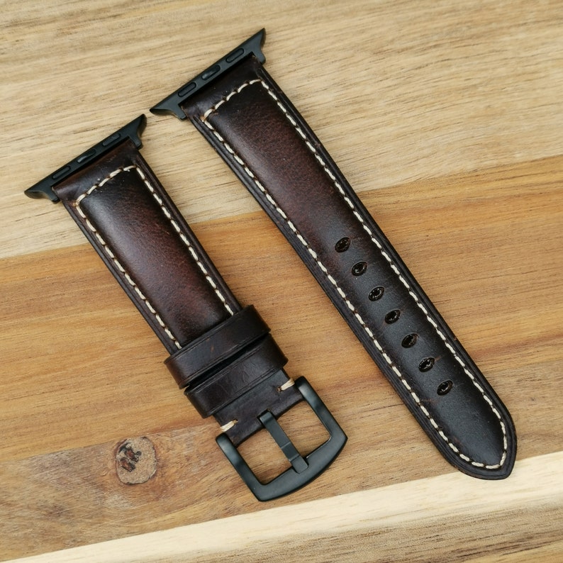 Handmade Apple Watch Band, Brown Leather Smart Watch Strap, 38mm, 40mm, 41mm, 42mm, 44mm, 45mm Series 3,4,5,6,7, 8, SE and Ultra image 4