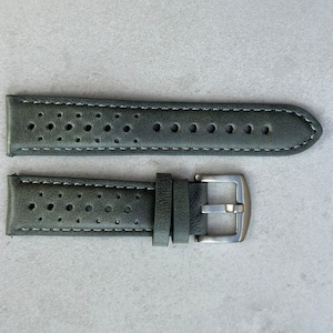 Graphite Grey Vintage Perforated Full Grain Leather Rally Watch Strap Quick Release 18mm 20mm 22mm 24mm