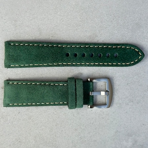 Handmade Suede Watch Strap, Hunter Green Padded Watch Band 18mm, 20mm, 22mm, 24mm Quick Release, Gift for Him, Gift for Her.