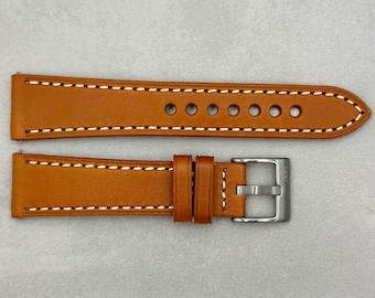 Caramel Tan Italian, Vegetable Tanned, Full Grain Leather Watch Strap, 18mm, 20mm, 22mm, 24mm, Quick Release