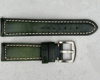 Cracked Green Handmade Premium Padded Leather Watch Strap / Band With Contrast Stitching Quick Release 18mm 19mm 20mm 21mm 22mm 24mm