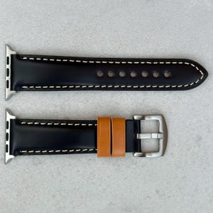 Handmade Apple Watch Band, Smart Watch Strap, Padded Black Calf Leather, 38mm, 40mm, 41mm, 42mm, 44mm, 45mm Series 3, 4, 5, 6, 7, 8, Ultra