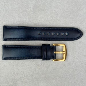 Deep Ocean Blue Full Grain Leather Watch Strap, Quick Release, Gold Buckle, 18mm 20mm 22mm 24mm