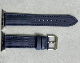 Navy Blue Sail Cloth Apple Watch Strap, Padded, Series 5, Series 6, Series 7, Series 8, Series 9, Series 10, SE and Ultra.