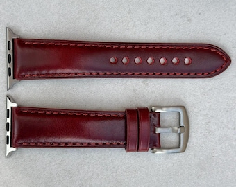 Luxury Full Grain Leather Red Watch Band for the Apple Watch.  Strap Compatible with Series 3, 4, 5, 6, 7, 8, 9, 10, SE, Ultra, Ultra 2.