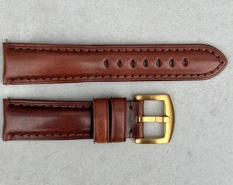 Chestnut Brown Vegetable Tanned Full Grain Leather Watch Strap, Padded Leather Strap, Gold Buckle, 18mm, 20mm, 22mm, 24mm, Quick Release