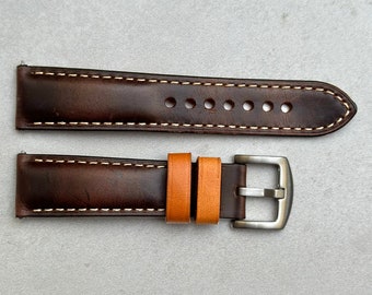 Handmade Calf Skin Watch Strap, Full Grain Leather Watch Band, Brown and Tan, Quick Release 18mm 20mm 22mm 24mm