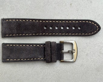 Handmade Suede Watch Strap, Gun Metal Grey Padded Watch Band 18mm, 20mm, 22mm, 24mm Quick Release, Gift for Him