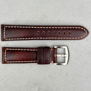 Cracked Tabaco Brown, Handmade Premium Padded Leather Watch Strap / Band With Contrast Stitching Quick Release 18mm 19mm 20mm 21mm 22mm 24mm