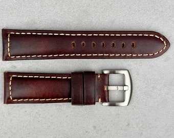 Cracked Tabaco Brown, Handmade Premium Padded Leather Watch Strap / Band With Contrast Stitching Quick Release 18mm 19mm 20mm 21mm 22mm 24mm