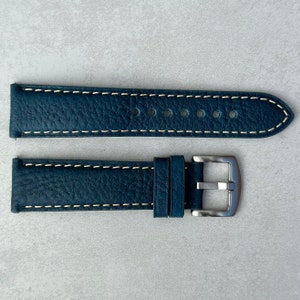 Handmade Prussian Blue Italian Leather Watch Strap, Full Grain Leather, Padded, Quick Release, 18mm, 20mm, 22mm, 24mm