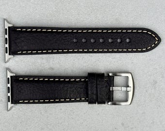 Handmade Black Apple Watch Strap, Full Grain Italian Leather, Padded Band.  Series 3, 4, 5, 6, 7, 8, 9, 10, SE, Ultra, Ultra 2 Compatible.