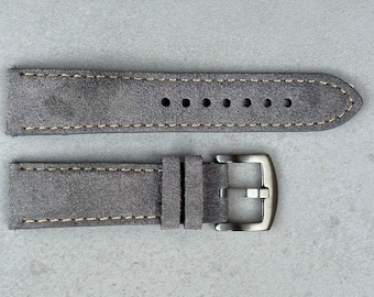 Handmade Suede Watch Strap, Light Grey Padded Watch Band 18mm, 20mm, 22mm, 24mm Quick Release, Gift for Him