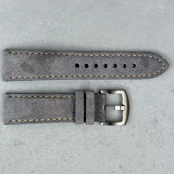Handmade Suede Watch Strap, Light Grey Padded Watch Band 18mm, 20mm, 22mm, 24mm Quick Release, Gift for Him or Gift for Her.