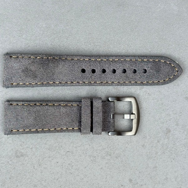 Handmade Suede Watch Strap, Light Grey Padded Watch Band 18mm, 20mm, 22mm, 24mm Quick Release, Gift for Him