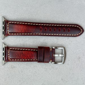 Handmade Apple Watch Band, Red Leather Smart Watch Strap, 38mm, 40mm, 41mm, 42mm, 42mm (series 10)  44mm, 45mm, Series 3,4,5,6,7, 8, Ultra.