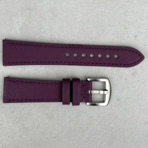 Royal Purple Saffiano Leather Watch Strap, Full Grain Leather Quick Release Pins, 18mm, 20mm, 22mm, 24mm, Gift for Him