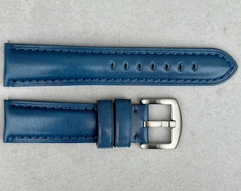 Marine Blue Vegetable Tanned Full Grain Leather Watch Strap, Padded Leather Strap, 18mm, 20mm, 22mm, 24mm, Quick Release, Gift For Him