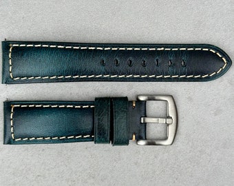 Cracked Blue Handmade Premium Padded Leather Watch Strap / Band With Contrast Stitching Quick Release 18mm 19mm 20mm 21mm 22mm 24mm