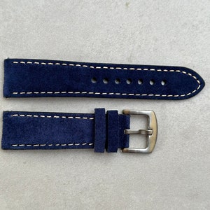 Handmade Suede Watch Strap, Navy Blue Padded Watch Band 18mm, 20mm, 22mm, 24mm Quick Release, Gift for Him, Gift for Her