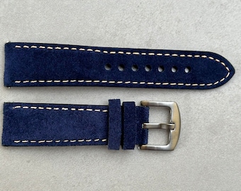 Handmade Suede Watch Strap, Navy Blue Padded Watch Band 18mm, 20mm, 22mm, 24mm Quick Release, Gift for Him, Gift for Her