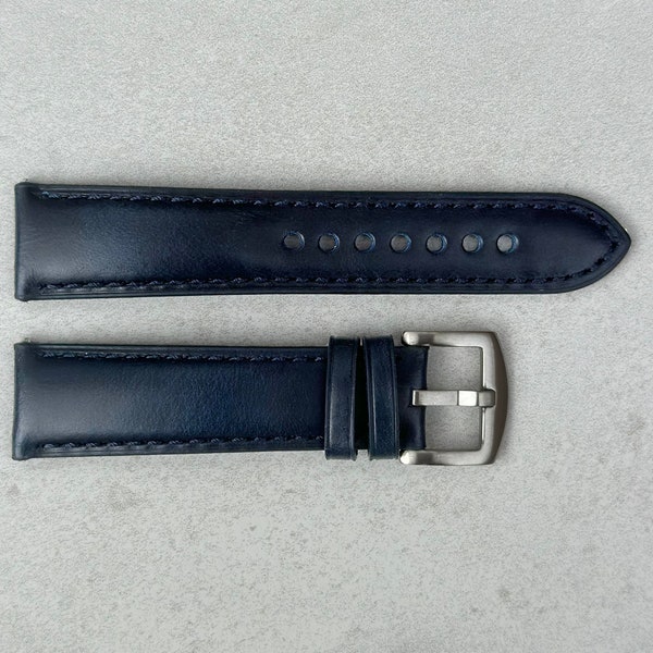 Bracelet de montre en cuir pleine fleur bleu océan profond, dégagement rapide, 18 mm 20 mm 22 mm 24 mm