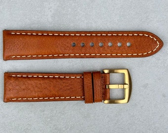 Copper Brown Italian Leather Watch Strap, Full Grain Leather, Padded, Quick Release, Gold Buckle, 18mm, 20mm, 22mm, 24mm