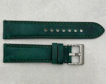 Woodland Green Full Grain Leather Watch Strap / Band , Padded, Quick Release, 18mm, 20mm, 22mm, 24mm